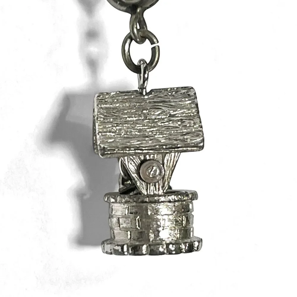 VTG Monet Wishing Well Charm Silver Tone Pendant Moving Handle Miniature Cute